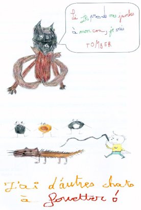 Dessins d'enfants : chats et créatures